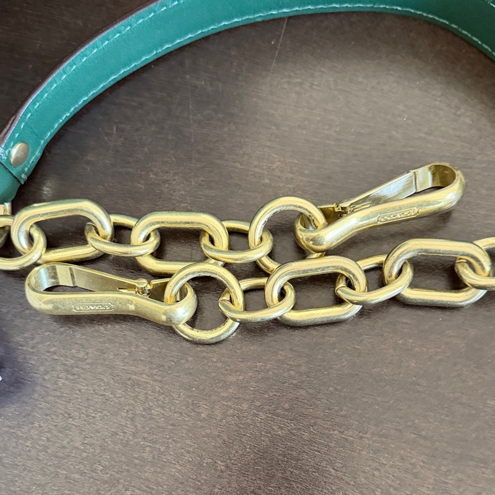 VINTAGE Coach Dark Green Leather Satchel with Gold Hardware - Picture 4 of 16